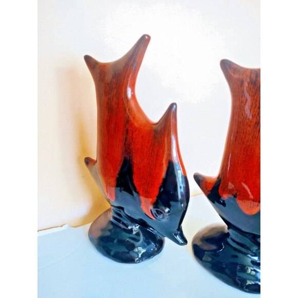 Canuck pottery Canada Angelfish Figurines(set of 2) Red Drip Glaze 8" tall - Picture 6 of 11